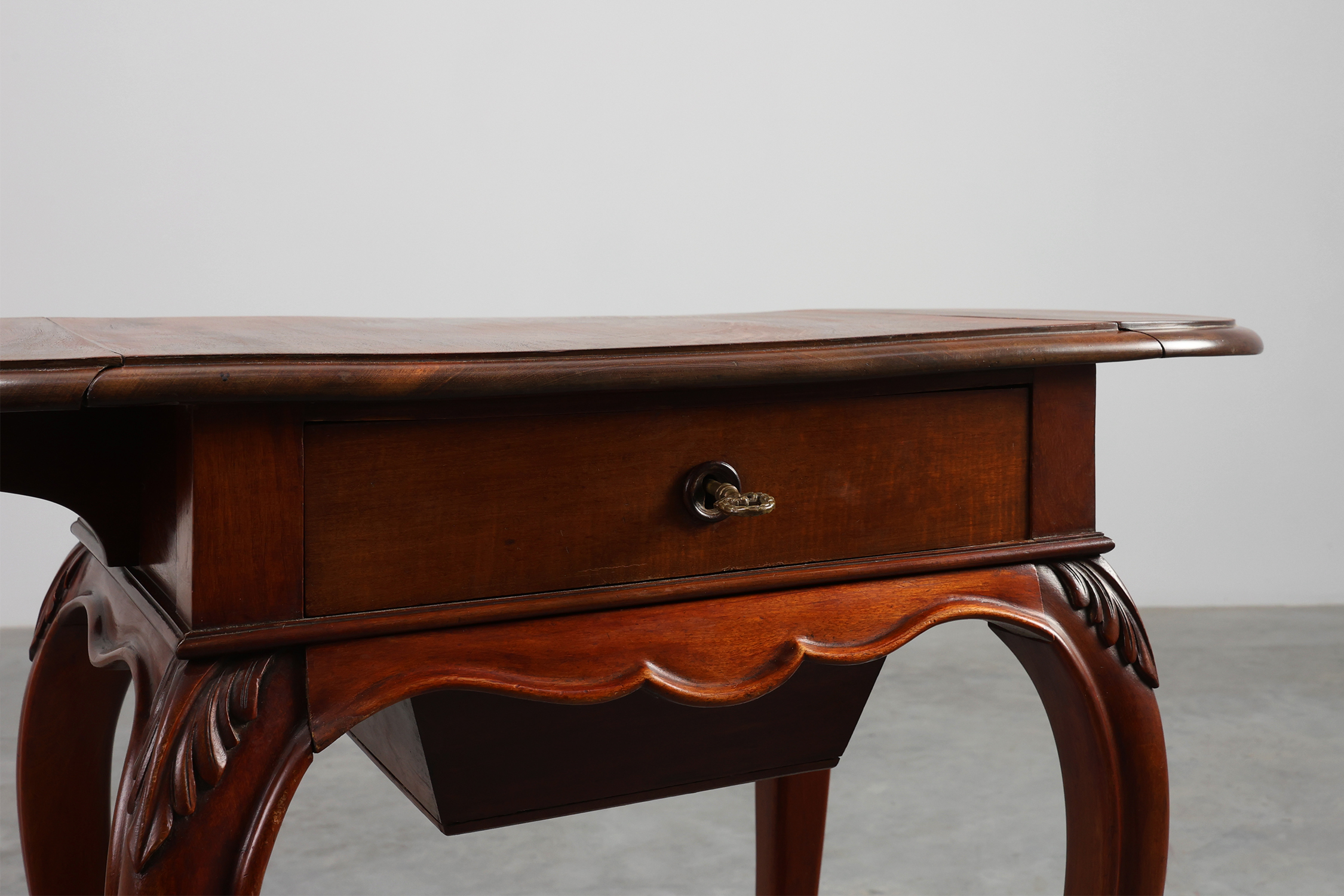 Late 19th‑Century French Louis XV Style Walnut Side Table with Drawer and Side Leavesthumbnail